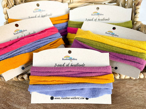 Rainbow Waters - 3-pack Merino Wool Boho Headbands - Assorted colors